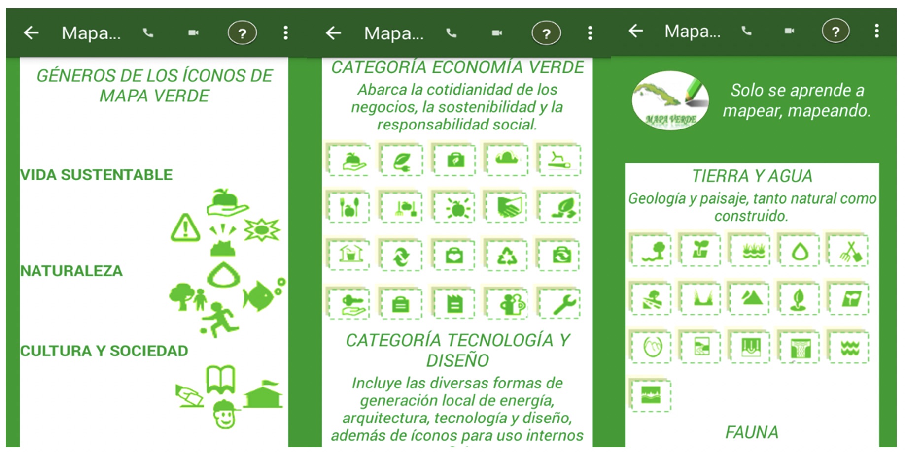 Captura de pantalla de la aplicación con la metodología
de Mapa Verde.