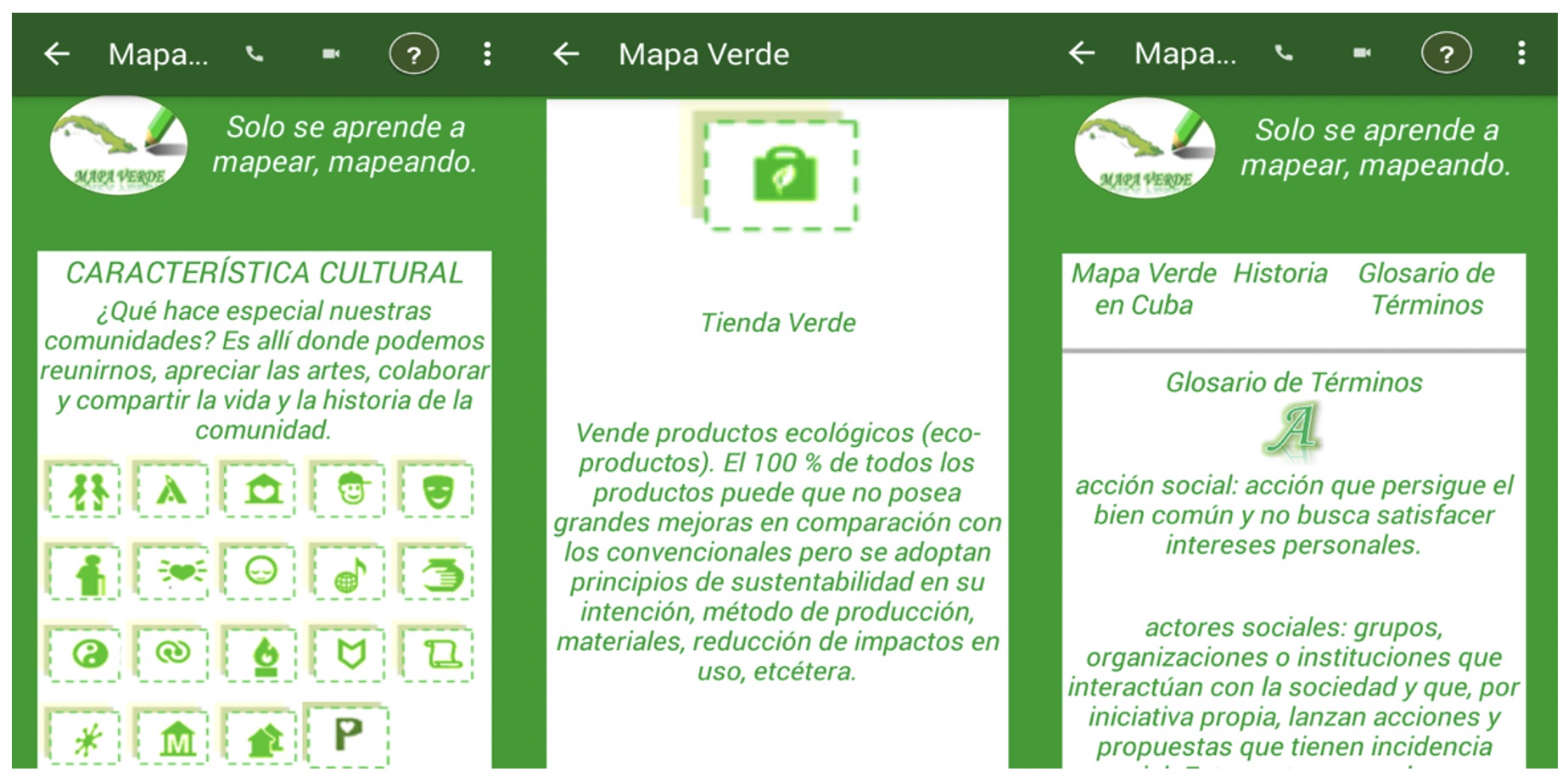 Captura de pantalla de la aplicación con la metodología
de Mapa Verde. 