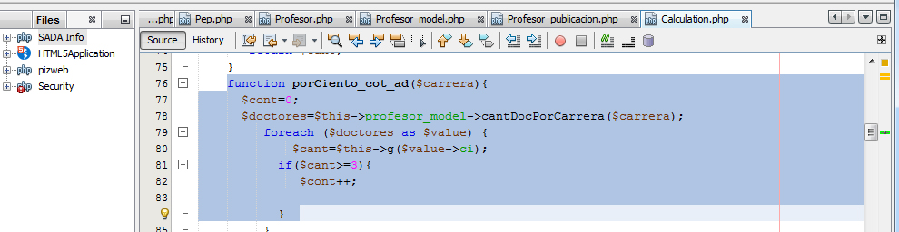 Fragmento de código del proyecto SADA
Info.