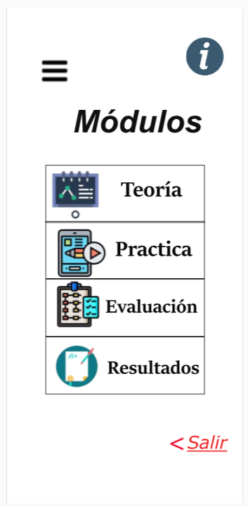 Vista de los módulos de la aplicación.