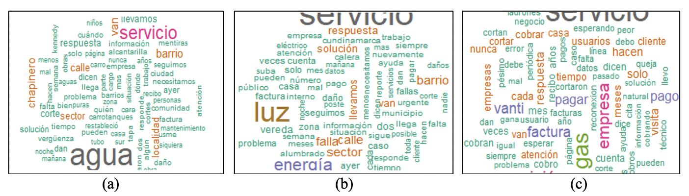 Nube de
palabras: Acueducto (a), Enel (b) y Vanti (c).