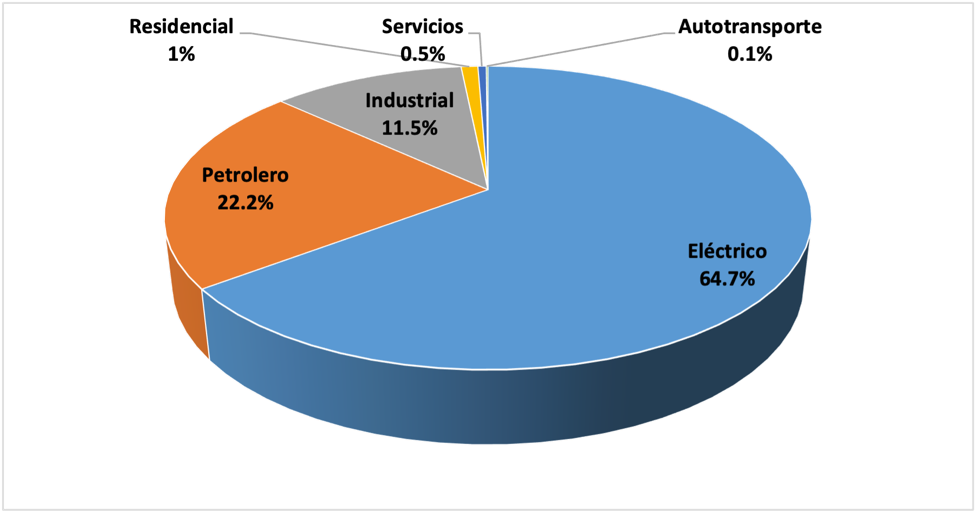 Demanda nacional de gas natural por sector 2020.