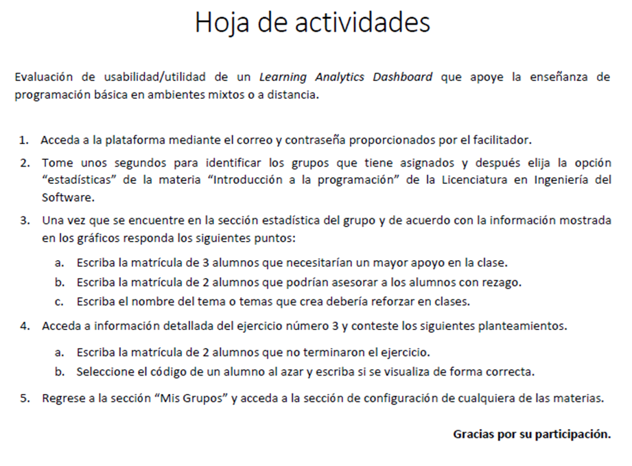 Hoja de actividades.